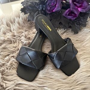 Fashion Nova Black Woven Mules